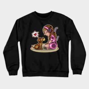 Cyborg girl and Puppy Playmate Crewneck Sweatshirt